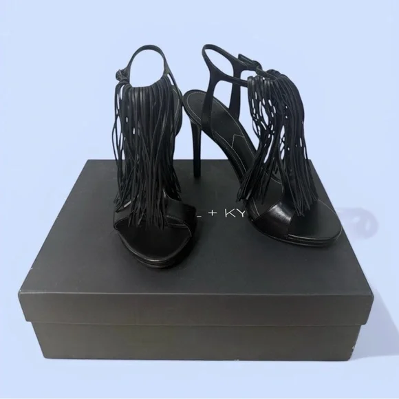 Kendall & Kylie Black Fringe Stiletto Sandals - Picture 4 of 7